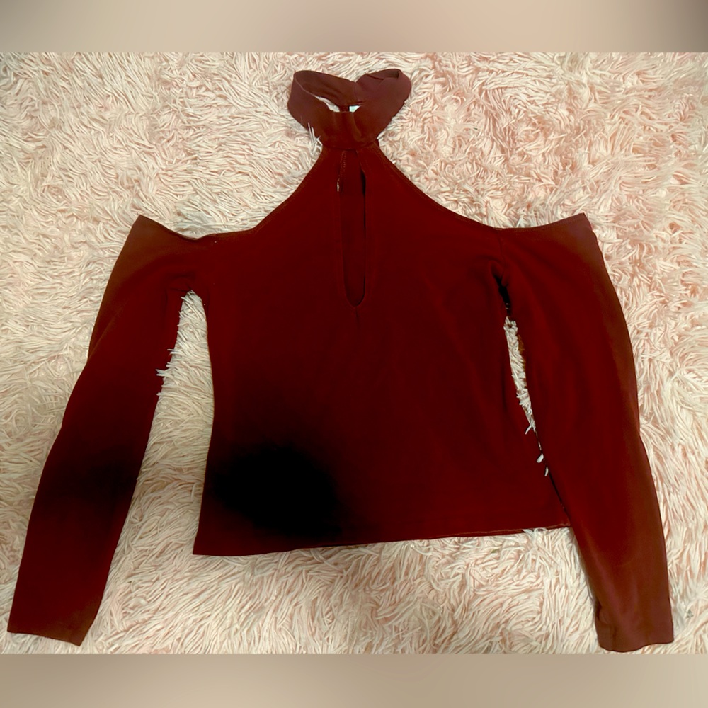 American Apparel Cold Shoulder Choker Long Sleeved Top